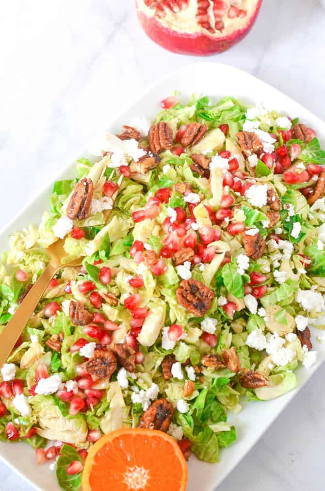 Brussels Sprout Salad With Pomegranates and Candied Pecans
