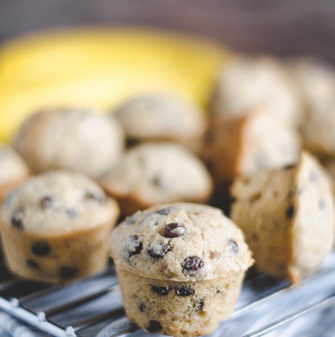 Perfect for Breakfast on the Bus: Wheat Banana Chocolate Chip Mini Muffins