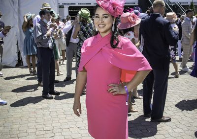 Darlene Brown from Houston is pretty in pink in the paddocks.