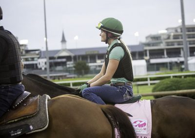 Exercise rider Alisa Morrison on Millefeuille. "She feels great this morning."