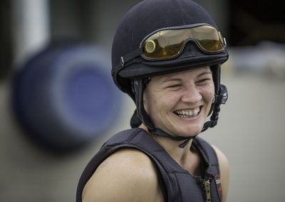 Exercise rider Hannah Sandwick, one of the few women working Derby week on the backside.