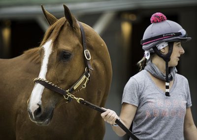 Exercise rider and local Pilates instructor, Jo Trout, has ridden for Bill Mott for years.
